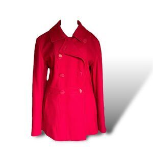 Maria Women's Red Wool Blend Double Breasted Pea Coat Size 3XL Mid-Length Winter
